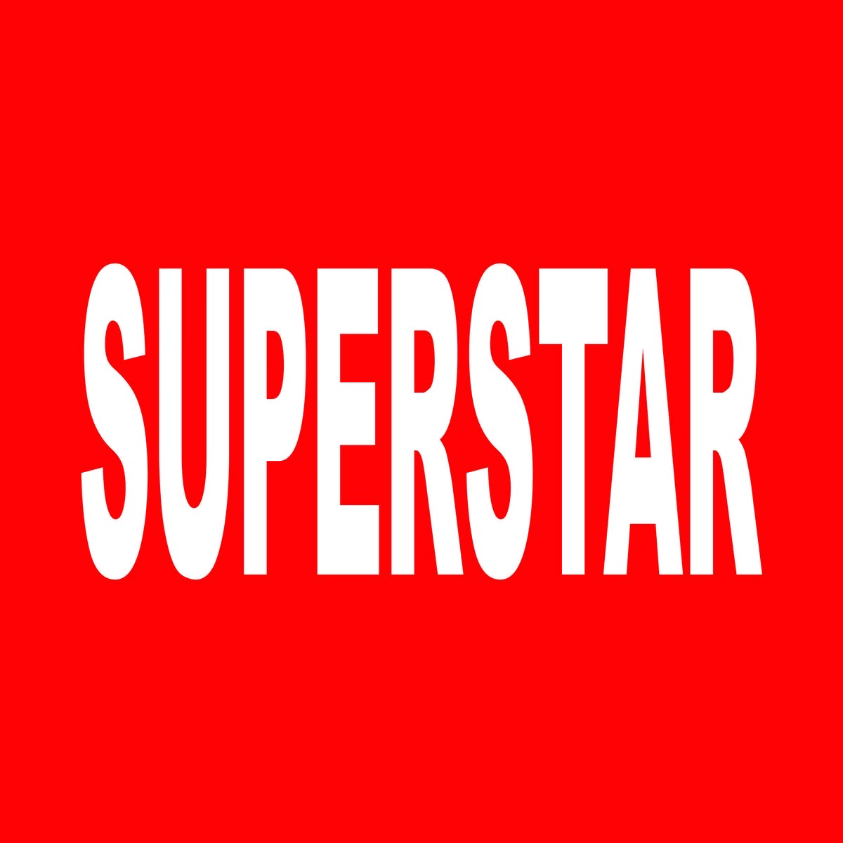 Mot "SUPERSTAR" écrit en majuscules blanches sur un fond rouge uni.