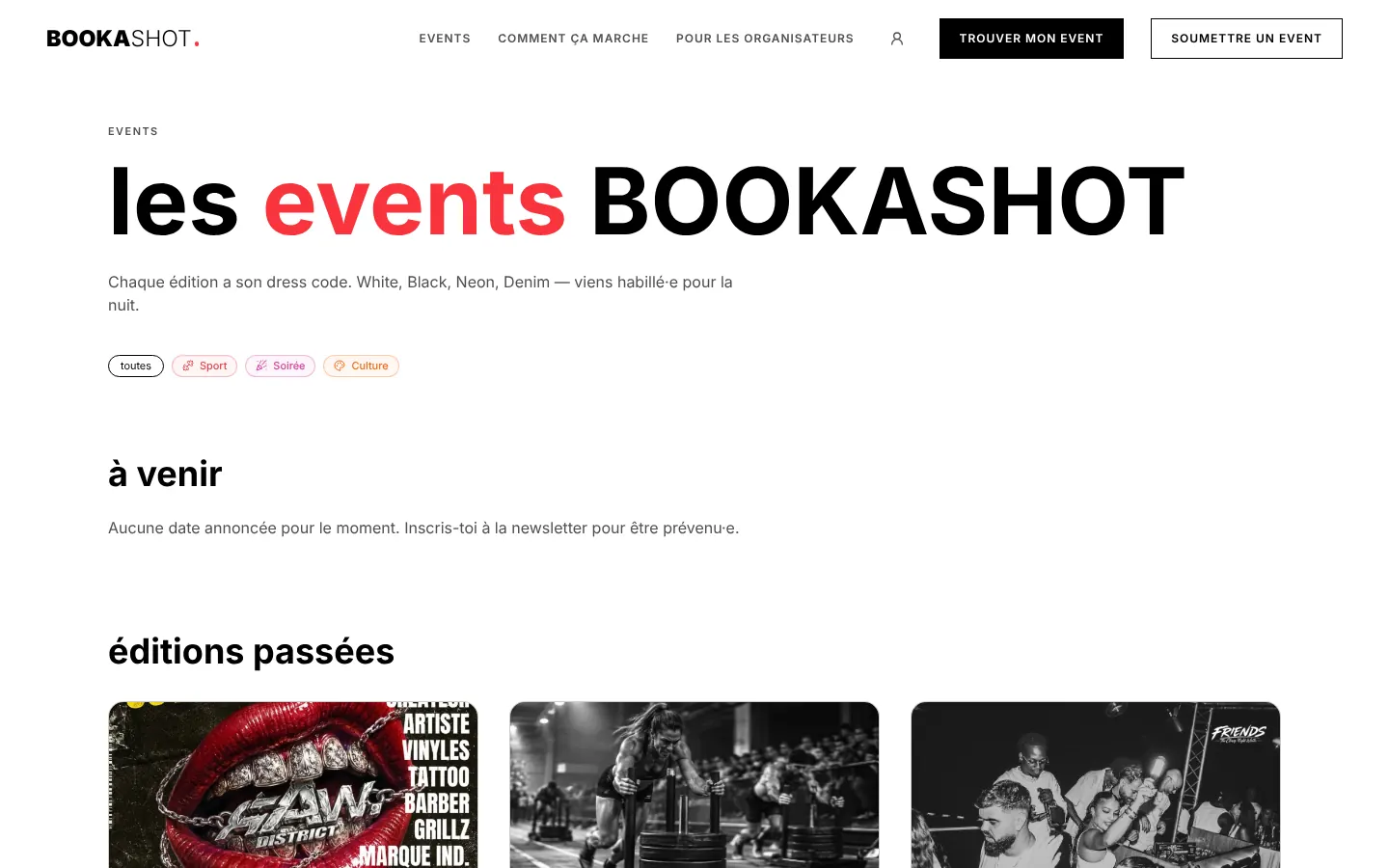Events — galeries à venir et passées