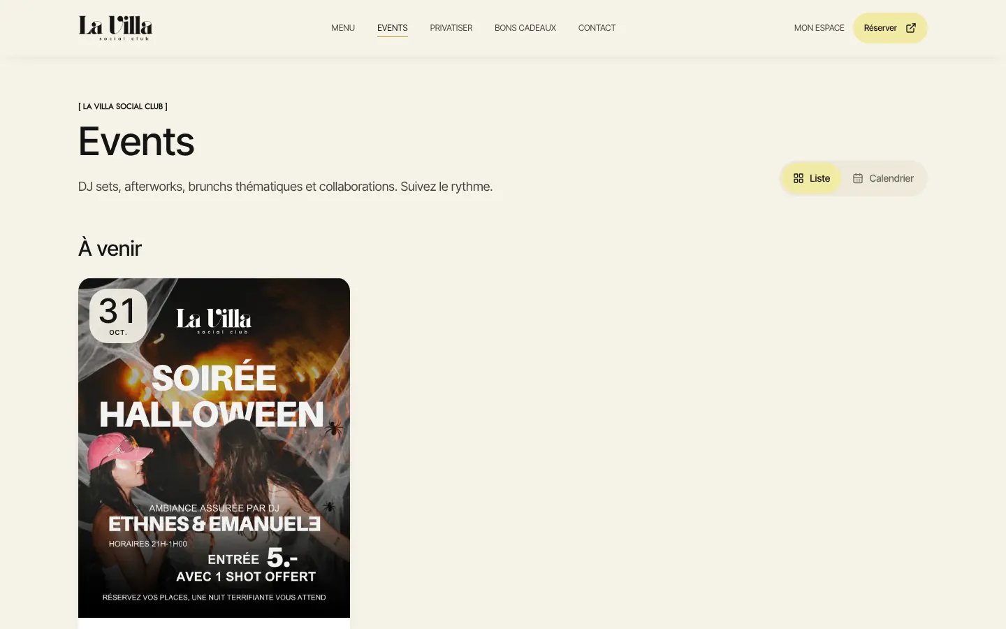 Events — agenda des soirées