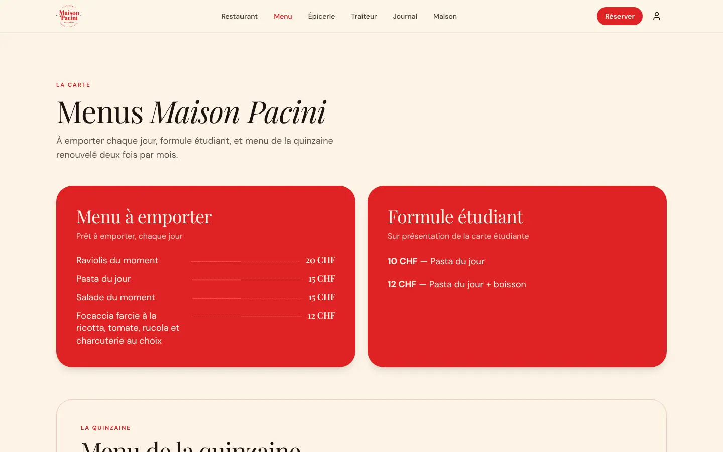 Menu de la quinzaine