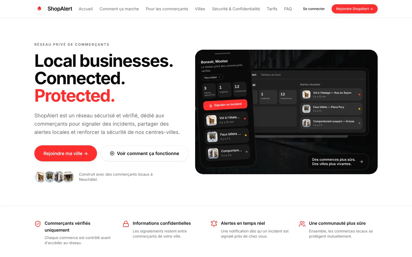 Accueil — « Local businesses. Connected. Protected. »